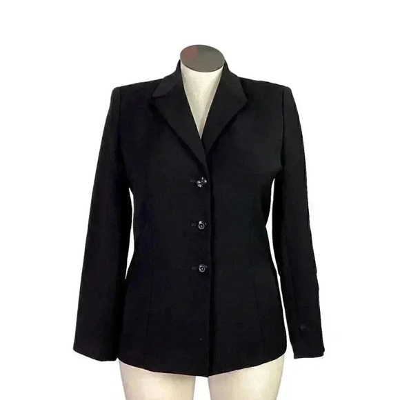 Collections Le Suit Women 10 Notch Collar 3 Button Blazer Jacket Black Pockets - Picture 1 of 6